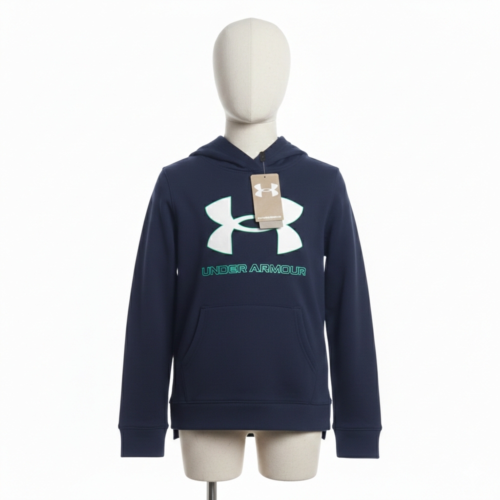 Under Armour Logo Hoodie Fleece Youth Boys M Dark Navy Blue Pullover Classic NEW